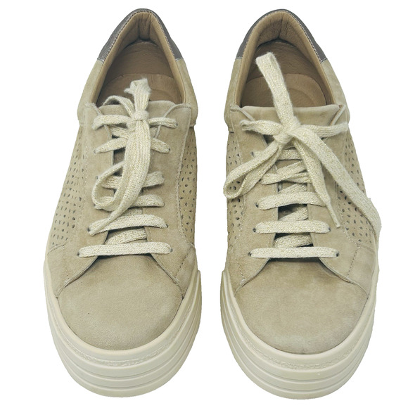 Overland Keri Platform Sneakers Size 39 8.5 Tan Perforated Suede Leather - Picture 3 of 15